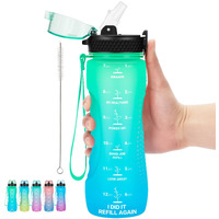 Aideamart 24 Oz Motivational Kids Water Bottle With Time Marker,Straw Lid,Leak Proof, Tritan Bpa Free Sports Water Bottle Green-Blue(1 Lid)