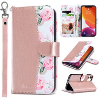 Ulak Compatible With Iphone 12 Wallet Case For Women, Premium Pu Leather Iphone 12 Pro Flip Cover With Card Holder, Wrist Strap, Kickstand Shockproof Phone Case For Iphone 1212 Pro 61, Rose Flower