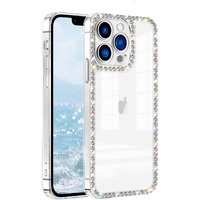 Vaoxty Compatible With Iphone 13 Pro Clear Case Cute For Women Girls Bling Diamond Glitter Rhinestone Sparkle Shiny Bumper Design Soft Silicone Luxury Fashion Protective Transparent 3D Phone Case