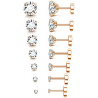 Fansilver 20G Hypoallergenic Flat Back Earrings For Women Men Silver 14K Gold Stainless Steel Stud Earrings Brithstone Cubic Zirconia Studs Surgical Steel Cartilage Earrings For Sensitive Ears