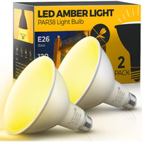 Lohas Yellow Bug Light Bulbs Outdoor, Par38 Led Flood Light Outside, 150-200W Equivalent 2000K Non-Attracting, 15W 1100Lm Non-Dimmable Amber Porch Lights, E26 Base For Patio, Backyard, Party, 2 Pack