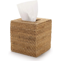 Rattan Tissue Box Cover Square, Hand Woven Wicker Tissue Holder, 5.5 X 5.5 X 5.7 Inch, Natural