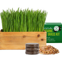 The Cat Ladies Cat Grass Kit (Organic) With Rustic Wood Planter, Seed And Soil Easy To Grow For Indoor Or Outdoor Cats, Dogs And Other Pets Prevent Hairballs And Aid Digestion