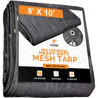 Xpose Safety Heavy Duty Mesh Tarp - 8A X 10A Multipurpose Black Protective Cover With Air Flow - Use For Tie Downs, Shade, Fences, Canopies, Dump Trucks - Tear Resistant