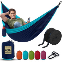 Durable Hammock 400 Lb Capacity - Lightweight Nylon Camping Hammock Chair - Double Or Single Sizes W/ Tree Straps And Attached Carry Bag - Portable For Travel/Backpacking/ (Navy, Medium)