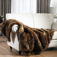 Luxury Plush Faux Fur Throw Blanket, Long Pile Brown With Black Tipped Blanket, Super Warm, Fuzzy, Elegant, Fluffy Decoration Blanket Scarf For Sofa, Armchair, Couch And Bed, 60\'\'X 80\'\'
