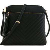 Fashionpuzzle Chevron Quilted Medium Crossbody Bag With Tassel Accent (Black)
