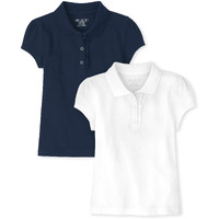The Childrens Place Girls Short Sleeve Ruffle Pique Polo,Tidalwhite 2 Pack,S (56)