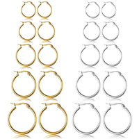 10 Pairs Silver Gold Hoop Earrings Set For Women Surgical Steel Hoop Earrings Lightweight Hypoallergenic Tiny Small Hoops For Men (8Mm 10Mm 12Mm 14Mm 16Mm)