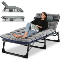 Camping Cot, Adjustable 4-Position Adults Reclining Folding Chaise With Pillow, Outdoor Portable Lounge Chair Sleeping Cots Bed, Perfect For Camping, Pool, Beach, Patio