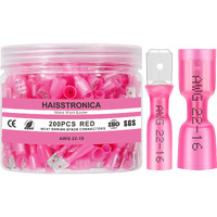 Haisstronica 200Pcs Red Heat Shrink Spade Connectors,Awg 22-16 Heat Shrink Spade Terminlas Kit,Male And Female Electrical Quick Disconnect Wire Connectors