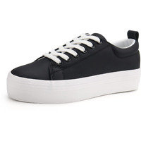 Jabasic Women Lace Up Platform Sneakers Comfortable Casual Fashion Sneaker Walking Shoes (7,Black)
