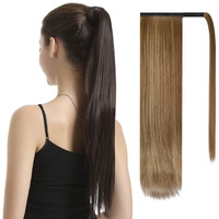 Barsdar Straight Ponytail Extension - 30 Inch Long Straight Wrap Around Ponytail For Women Clip In Ponytail Hair Extensions Synthetic Highlight Hair Pony Tails Hairpieces Daily - Brown & Blonde