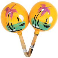 8 Hand Made Genuine Mexican Real Wooden Maracas (Pack Of 2) (Yellow)