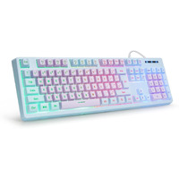 Huo Ji Gaming Keyboard Usb Wired With Rainbow Led Backlit, Floating Keys, Mechanical Feeling, Spill Resistant, Ergonomic For Xbox, Ps Series, Desktop, Computer, Pc, Purple Blue