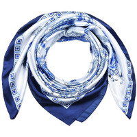 Corciova 35 X 35 Women Silk Square Hair Scarf Smalt Maya Blue Qinghua Porcelain Curly Headband Tie Fashion Bandana Headscarf