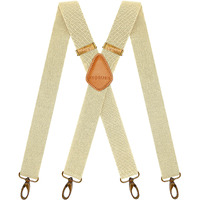 Ayosush Swivel Hook Suspenders For Men Heavy Duty Beige X Back Wedding Groomsmen