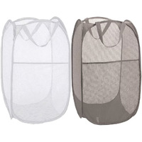 Battoo Deluxe Strong Mesh Pop Up Laundry Hamper Basket With Side Pocket Foldable Hamper For Laundry Room, Bathroom, Kids Room, College Dorm Or Travel Grey + White