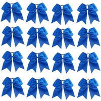 16Pcs 8 Large Cheer Hair Bows Ponytail Holder Elastic Band Handmade For Cheerleading Teen Girls College Sports (16 Pcs) (Blue)