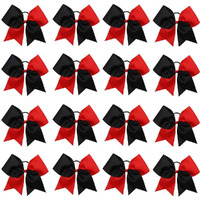 16Pcs 8 Large Cheer Hair Bows Ponytail Holder Elastic Band Handmade For Cheerleading Teen Girls College Sports (16 Pcs) (Redblack)