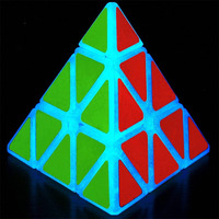 Pyramid Cube Speed Cube Glow In Dark Magic Speed Cube 3-D Brain Teasers Iq Puzzles For Kids And Adults (Blue Fluorescent)