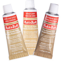 Amaco Rub N Buff Wax Metallic Finish 3 Color Kit - Antique Gold Grecian Gold And Gold Leaf 15Ml Tubes - Versatile Gilding Wax For Finishing Furniture Antiquing And Restoration - 3 Rub And Buff Colors
