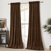 Nicetown Brown Velvet Room Darkening Curtains, Home Decor Light Blocking Thermal Insulated Drapes For Theater And Movie Room (Set Of 2, 96 Inches Long)