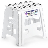 Delxo 13\" Folding Step Stool For Kids And Adults, Non-Slip Foldable Step Stools With Handle,Plastic Portable Folding Stool For Bathroom,Bedroom,Kitchen,Hold Up To 300Lbs White