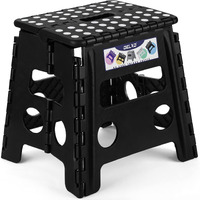 Delxo Folding Step Stool, 13 Inch Non-Slip Foldable Stools For Kids & Adults Up To 300 Lbs, Step Stool With Handle, Lightweight For Kitchen, Bathroom, Bedroom, Garden, Black, 1Pc