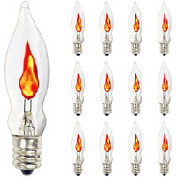 Doratale Christmas Flicker Flame Light Bulbs, Clear Flame Shape Replacement Bulbs Dances With A Flickering Orange Flame Glow, E12 Candelabra Base Replacement Bulbs, 1 Watt, 120 Volt- 12 Pack