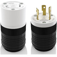 Elegrp Nema L5-30P & Nema L5-30R Locking Plug And Connector Set, Generator Twist Lock Plug Socket, 30 Amp 125V 2 Pole 3 Wire Grounding, Industrial Grade Heavy Duty, Ul Listed (1 Set, Black/White)