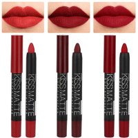 Evpct Dnm 3Pcs Dark Ruby Deep Red Matte Lipstick And Lip Crayon Sticks Liner Pencil Set Red Matte Lip Liner And Liquid Stay On Lipstick 10&11&18