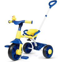 Kriddo 2 In 1 Kids Tricycles Age 18 Month To 3 Years, Eva Wheels Upgraded Trikes Gift For Toddlers 2 To 3 Year Old With Push Handle And Duck Bell, Blue