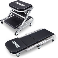 Dna Motoring Tools-00184 36 Inches 2 In 1 Rolling Folding Car Creeper/Seat, 6 Pcs 2" Casters, 150Kg Weight Capacity, Red