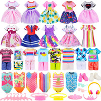 30 Pcs Mini 6 Inch Doll Clothes And Accessories Include 4 Tops, 4 Pants For Boy Dolls, 5 Dresses , 2 Swimsuit And 2 Shoes, 10 Outfits Hangers Pocket Glasses Headset Crown For 5.3-6 Inch Dolls