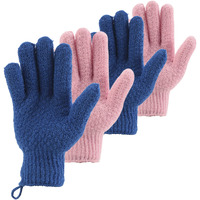 Cleedy Bath Exfoliating Gloves Scrub - 4 Pcs (2 Pair) Lengthened And Large Exfoliating Scrubbing Gloves For Shower, Spa, Massage - Scrub Exfoliating Mitts For Body, Face, Hand And Footblue And Pink