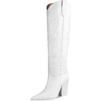 Isnom White Cowgirl Boots For Womens Western Boots Tall White Cowboy Boots For Women Knee High Western Boots For Women Tall Cowboy Boots Women High Heel Wide Calf Cowboy Boots Women Cowboy Boots