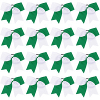16Pcs 8\" Large Cheer Hair Bows Ponytail Holder Elastic Band Handmade For Cheerleading Teen Girls College Sports (White/Forest Green, 16 Count (Pack Of 1))
