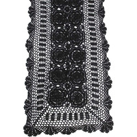 Kepswet Cotton Handmade Crochet Lace Table Runner Black Rectangle Coffee Table Dresser Decor (14X36 Inch)