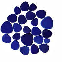 Blue Ceramic Tiles For Crafts Oval Polished Mosaic Stones Glazed Porcelain Pieces Bulk For Mosaic Project - Covers About 11X11 Inches,1 Pound
