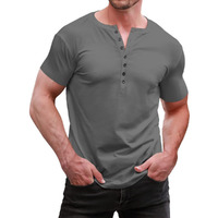 Ytd Mens Casual Slim Fit Basic Henley Short Sleeve Fashion Summer T-Shirt M Dark Gray