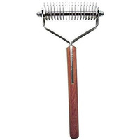 Mars Coat King Double Wide De-Matting Undercoat Grooming Rake Stripper Tool For Dogs And Cats, Stainless Steel With Wooden Handle For Thick Coats, 18-Blade Stripper For Groomers, Pet Owners