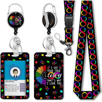 Id Badge Holder With Breakaway Lanyard, Retractable Badge Reel Heavy Duty, Autism Awareness Lanyards For Id Badges Ajustable, Teacher Nurse Work Office Gifts