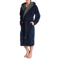 David Archy Mens Hooded Fleece Plush Soft Shu Velveteen Robe Full Length Long Bathrobe (Xl, Navy Blue)