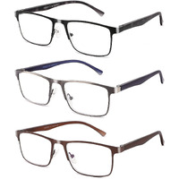 Crgatv 3-Pack Reading Glasses For Men Blue Light Filtering Full Frame Metal Readers Anti Uv/Eye Strain/Glare (+2.25 Magnification Strength)
