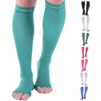 Doc Miller Open Toe Compression Socks, 20-30 Mmhg, Toeless, Support Circulation, Shin Splints, Calf Recovery, Post Op, Knee High, Medical Grade, Teal Socks, Large Size For Men & Women, Pair
