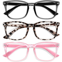 Okany Blue Light Gla-Sses For Kids 3 Pack Blue Light Blocking Gla-Sses For Girls Boys Computer Gaming Screen Gla-Sses, Anti Glare Eyestrain Teen Fashion Gla-Sses Age 3-10 (Grey Black+Leopard+Pink)