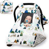 Baby Car Seat Cover, Car Carseat Canopy Boys, Minky Cozy & Warm Cover, Infant Carrier Cover With Peep Windows, Soft & Breathable, Adventure Mountain Nursery Theme