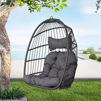 Bulexyard Hanging Egg Chair Without Stand 350Lbs Capacity, Grey Wicker Swing Egg Chair With Dark Grey Cushion For Indoor/Outdoor Patio Porch Balcony, Foldable Hammock & Tree/Ceiling/Beam Mount
