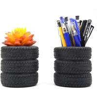 Monmob Tire Shaped Planter Pen Holder Pencil Holder Home Office Desk Organizer Accessories Succulent Cactus Planter Pot (Pack Of 2)
